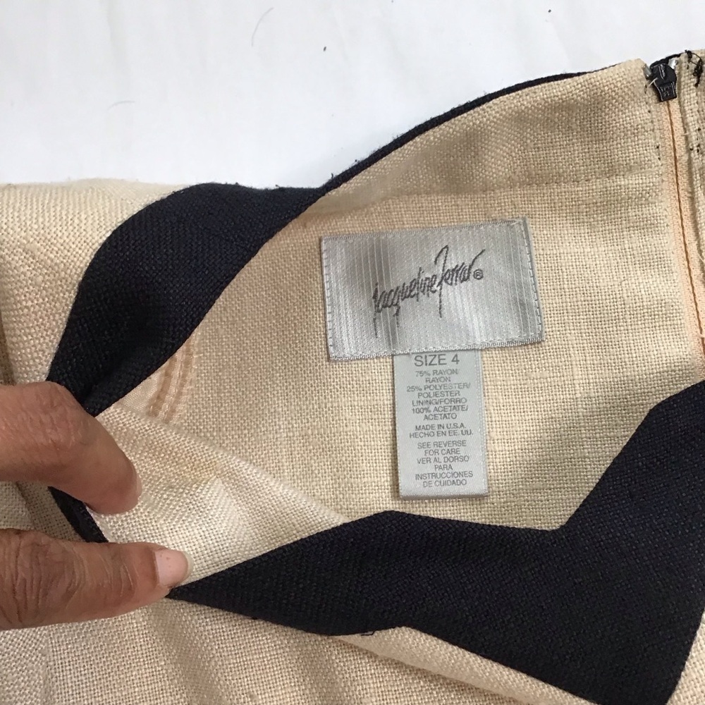 Jacqueline Ferrar Vintage Women Cream Black Trim Sheath Dress Square Neck 4 - Picture 11 of 11